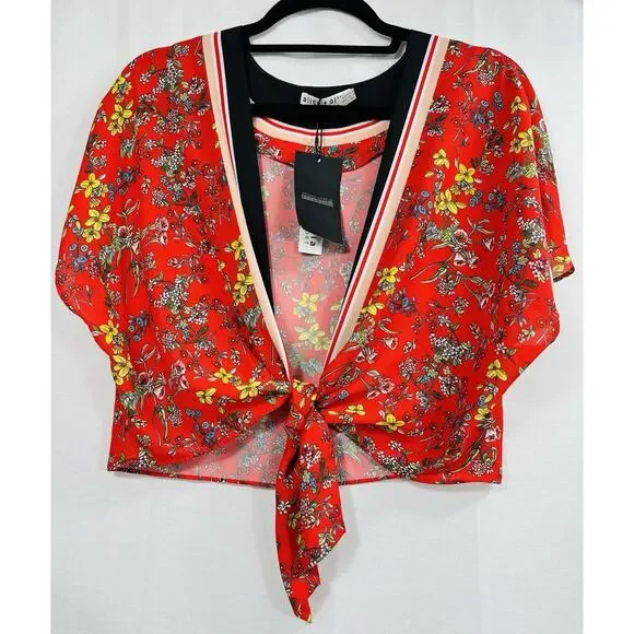 NWT Alice & Olivia Lydia Tie Front Scarf Print Crop Top SzM Versatile Trendy Fun - Picture 3 of 14